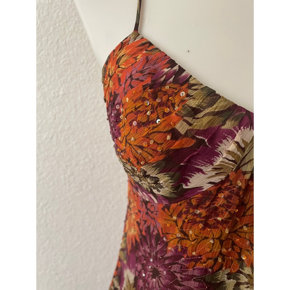 Laundry by Shelli Segal Silk Floral Slip Dress Women 4 Beaded Vintage Fairycore - Picture 3 of 10